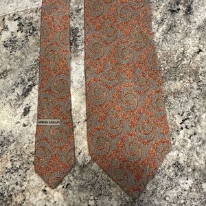 Vintage Giorgio Armani Cravatte Italy Pure Silk Necktie Gray/Orange Paisley